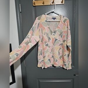 Democracy Long Sleeve V Neck  Hi- Low Hem Cotton Lightweight Sweater Sz L